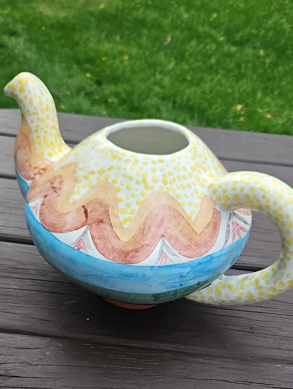 Hand-Painted Ceramic Teapot, No Lid, Great for Flowers or Plant